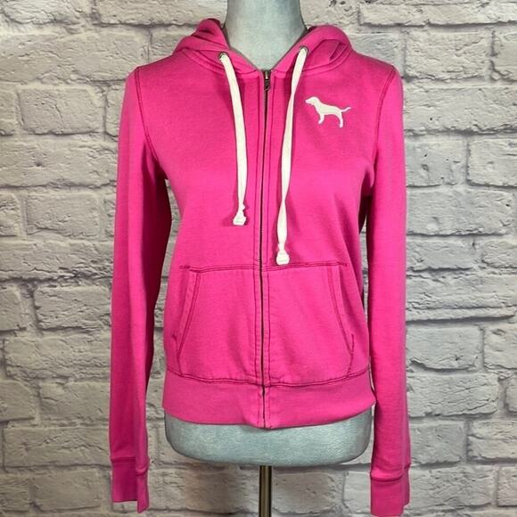 Y2K style PINK hooded zip up sweatshirt - Picture 2 of 8